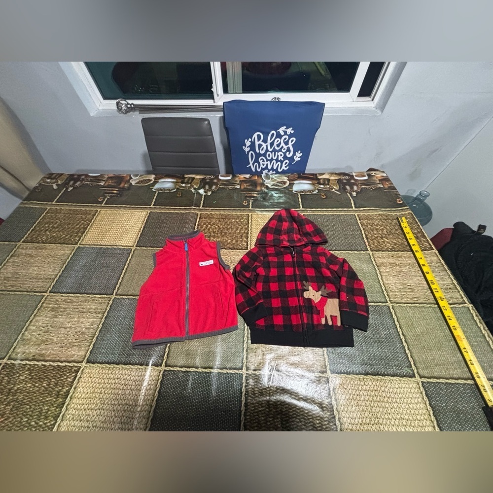 Carter's Red Vest and Black Checkered Hoodie Set - Picture 2 of 7